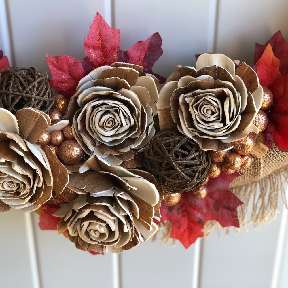 Fall Wreath RosesLeaves on Burlap Loop - Picture 4 of 8